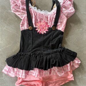 Pink & Black Jean One Piece Dance Costime By Curtain Call. Size-CLA. Worn Once.